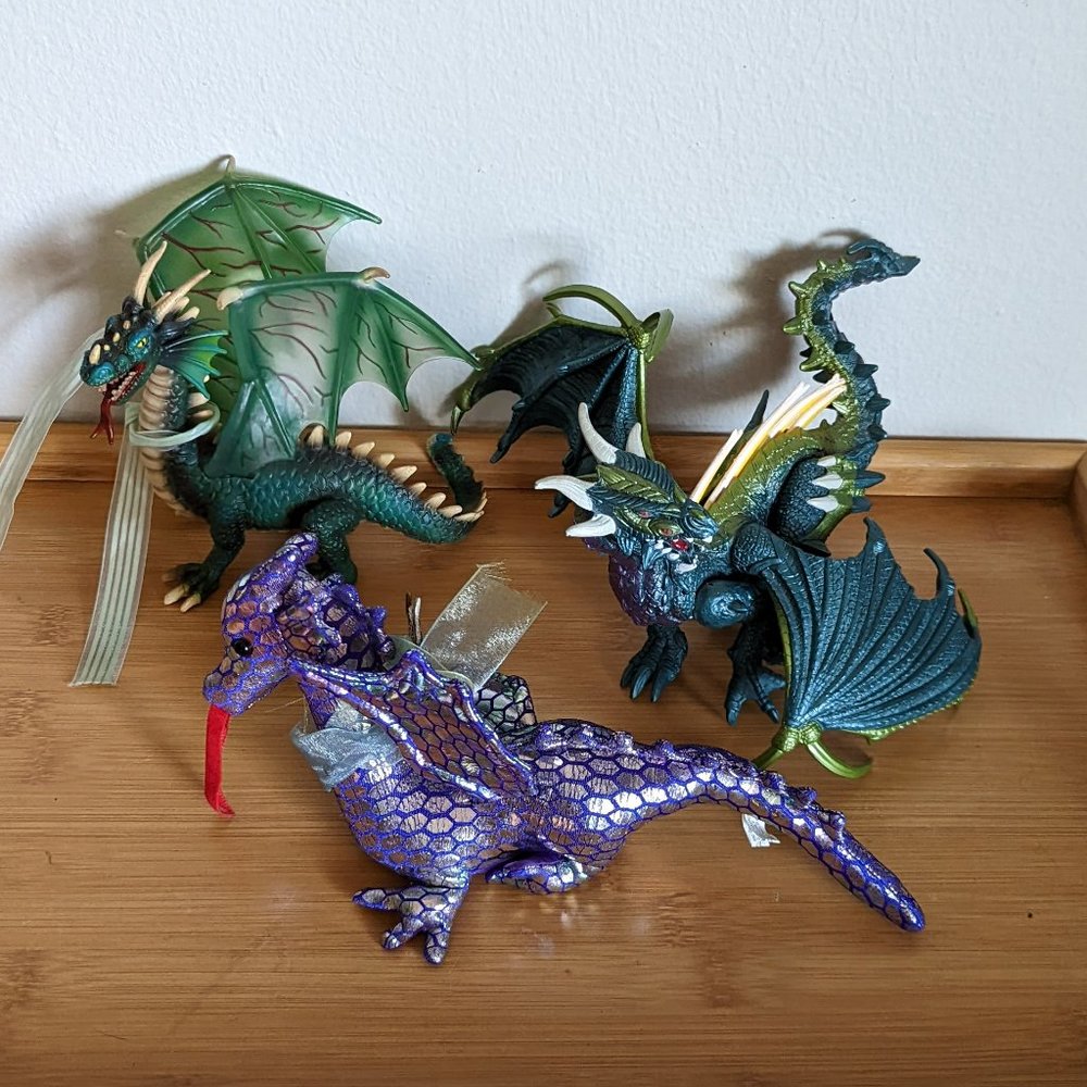 2 Dragon Toys and 1 Dragon Plushie